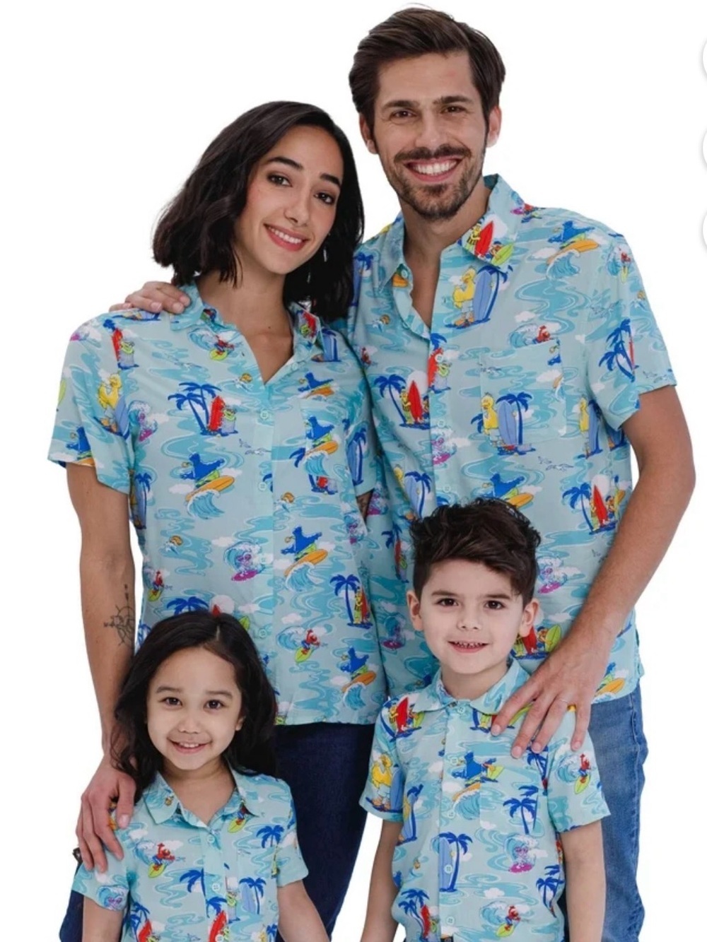 Sesame Street Aqua Surf Print Casual Button-Down Shirt